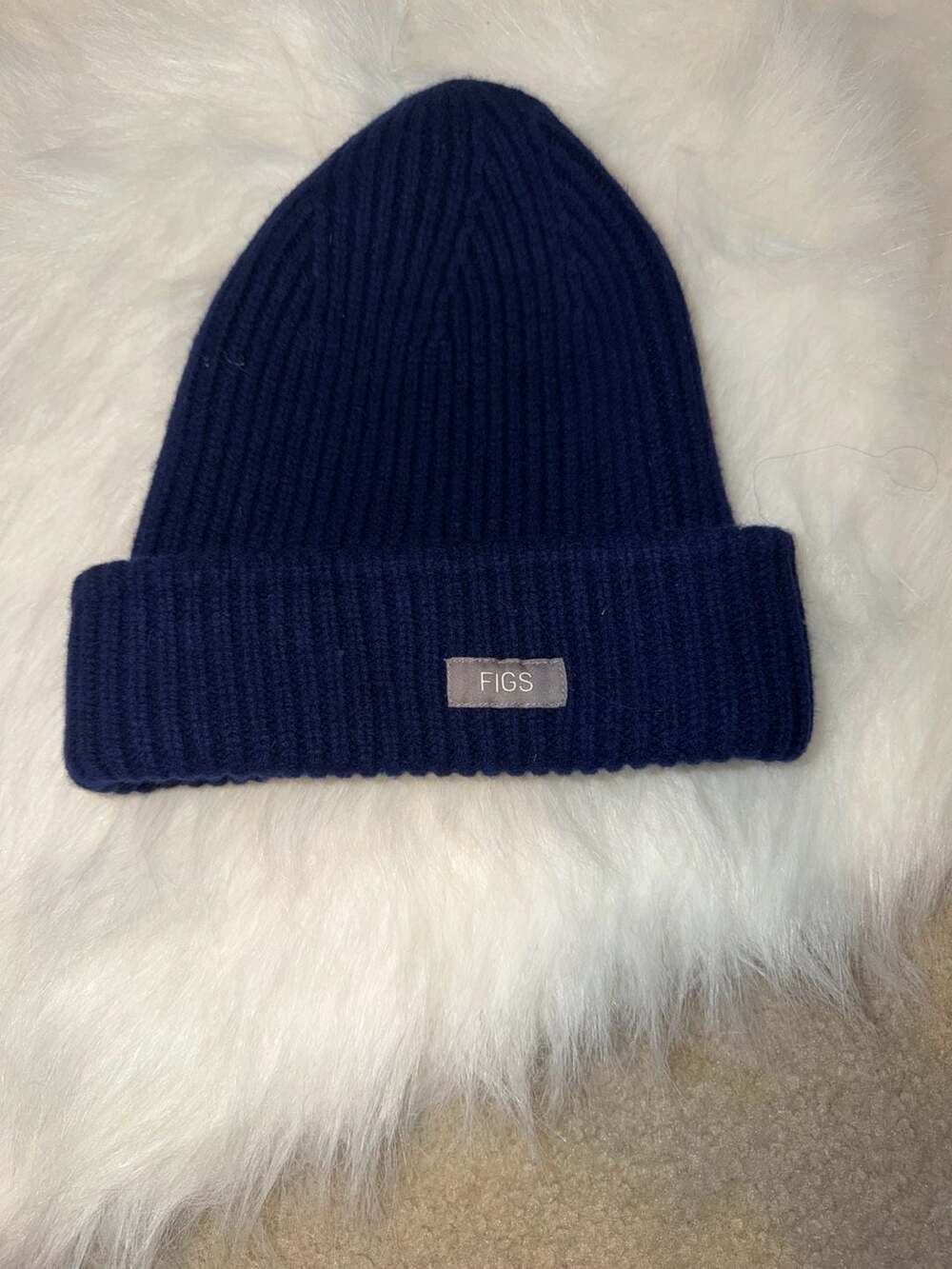 FIGS Logo Beanie 100% Merino Wool Navy Blue One Size